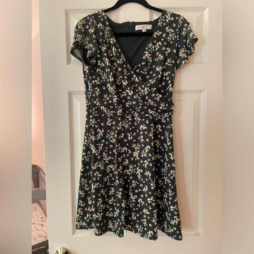 Green floral wrap dress